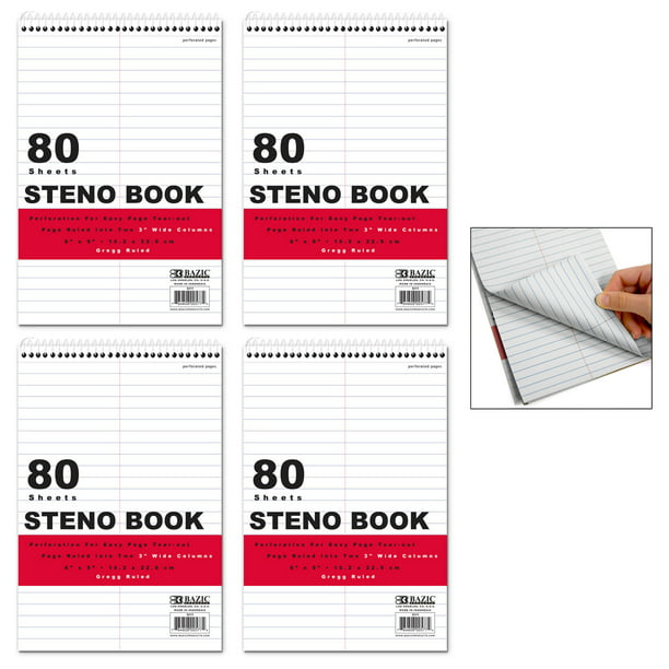 2 BAZIC Steno Notebook 6/" X 9/" White Sheet Gregg Ruled Office Notepad Perforated